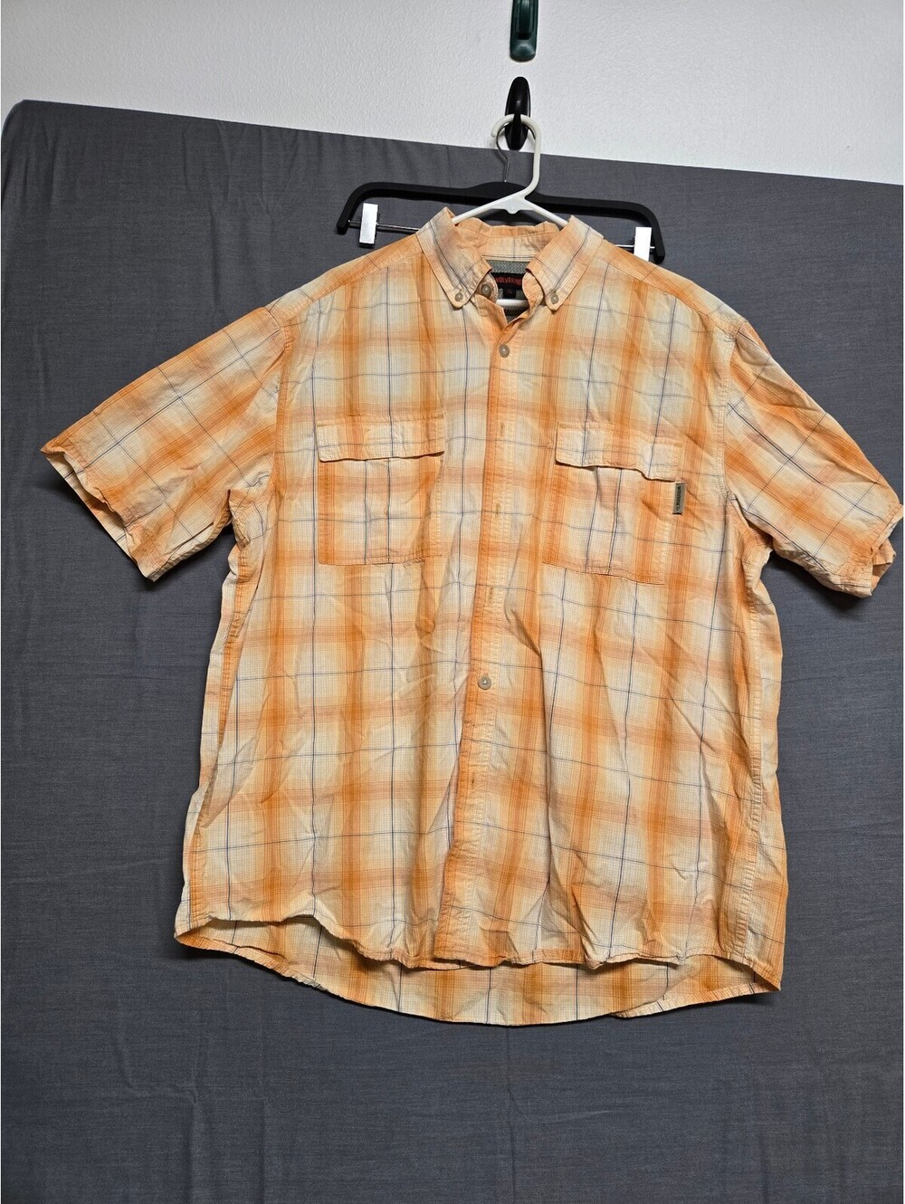 Wolverine Orange Plaid Short Sleeve Button Front Shirt XL
